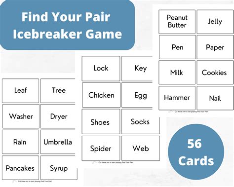 Find Your Pair Game Get to Know You Game Icebreaker Game 56 Cards, 28 Sets Fun Digital Download ...