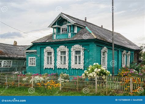 Traditional Russian House in Village or Countryside, Richly Decorated ...