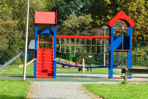 red, park, 2K, children, slide - play equipment, plant, playground, outdoors, absence, outdoor ...