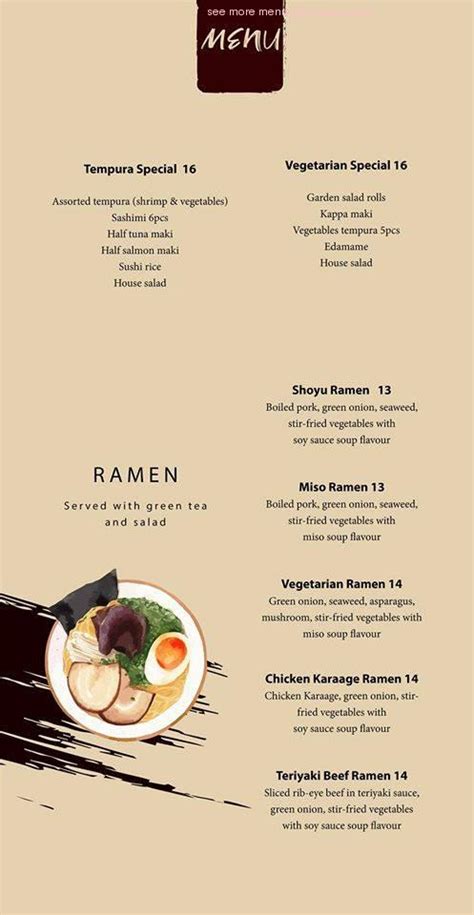 Menu at Naru Sushi restaurant, Sydney