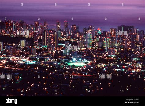 Waikiki night skyline Honolulu Oahu Hawaii N Pacific Stock Photo - Alamy