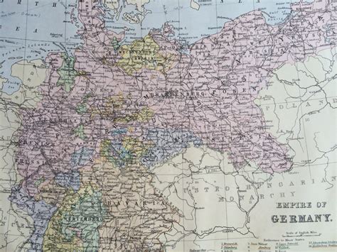 1890 EMPIRE OF GERMANY Original Antique Map on Mercators Projection, 11 ...