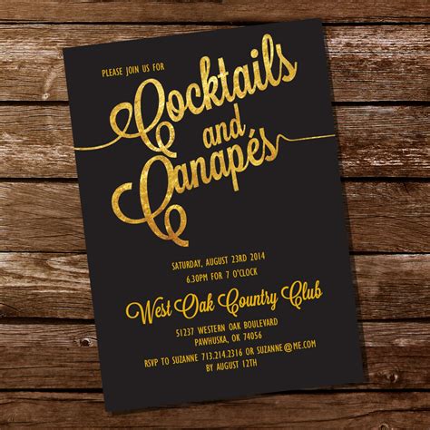 Cocktail Party Invitation Canapes Invitation Gold