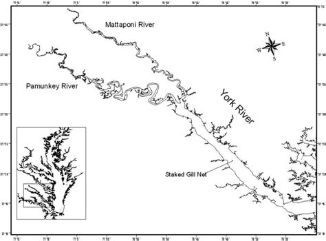 Map of the York River system showing its location within the Chesapeake... | Download Scientific ...