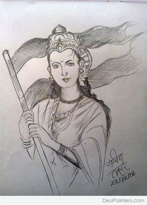 Pencil Sketch Of Bharat Mata - Desi Painters