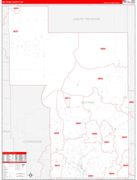 Beltrami County, MN Zip Code Wall Map Red Line Style by MarketMAPS ...