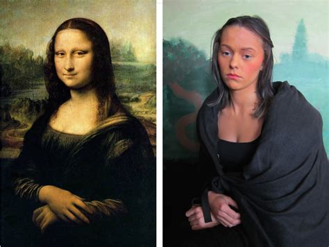 Teens make paintings come alive: tableau vivant of Leonardo's Mona Lisa Renaissance, Giocondo ...