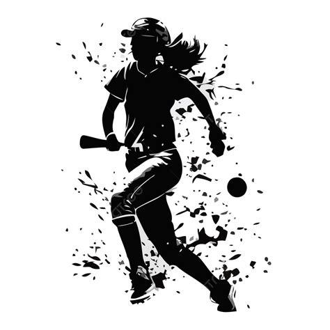 Softball Player Silhouette Vector, Sticker Clipart Softball Player Silhouette Running With A Bat ...