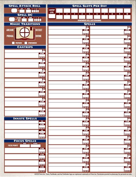 Pathfinder Printable Character Sheet