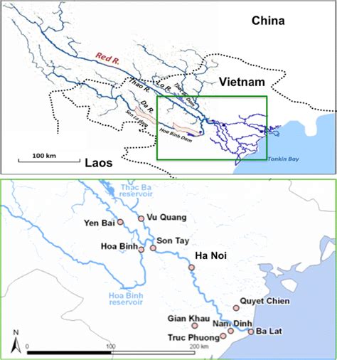 Map of the Red River Basin (top) and the main hydrological and water ...