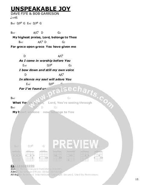 Unspeakable Joy Chords PDF () - PraiseCharts