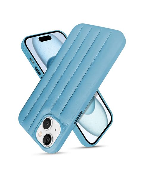 Buy Sky Blue Stitch Leather Case for Apple iPhone 15 Plus Online in ...