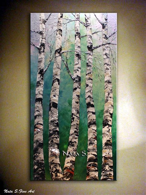 Original Birch Tree Painting Textured Artwork by NataSgallery