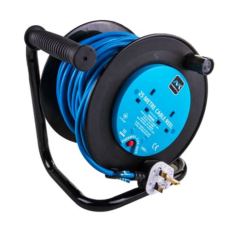 Masterplug 25m Mains Power Extension Cable Reel with 2 Sockets 10A 240V ...