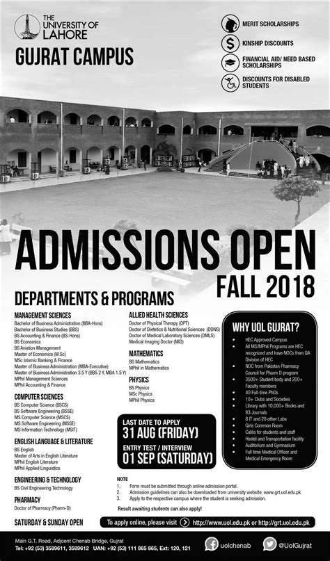 University Of Lahore Gujrat Campus Fall Admission 2024 Form