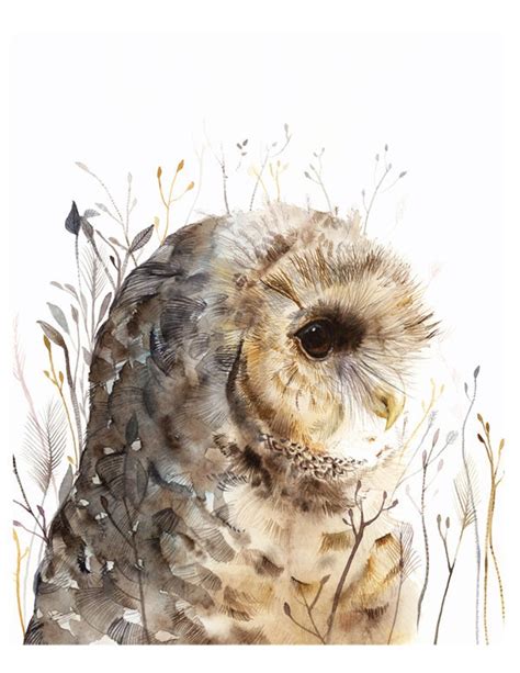 Owl Art Owl Painting Owl Watercolor Painting Owl Art - Etsy