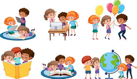 A group of children doing activities on white background 7106405 Vector Art at Vecteezy