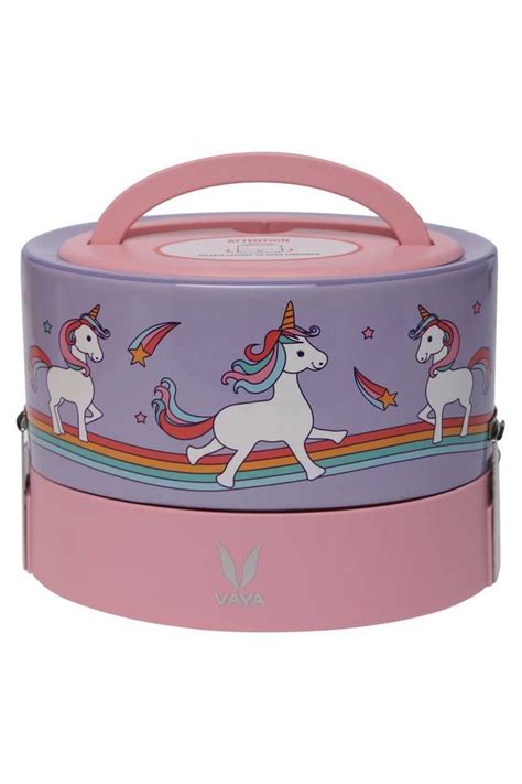 Buy VAYA Cylindrical Unicorn Printed Lunch Box with Cover - 600ml ...