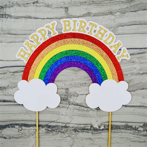 Rainbow Happy Birthday Glitter Cake Topper Rainbow Baby Smash Cake Topper 1st Birthday Decor ...