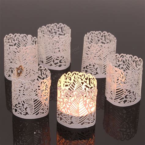 6PCS DIY Tea Light Candle Holders Lampshade Votive Wedding Party Table Decor Vintage Paper at ...