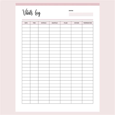 Printable Vital Signs Log | Instant download PDF | A4 & US Letter – Plan Print Land