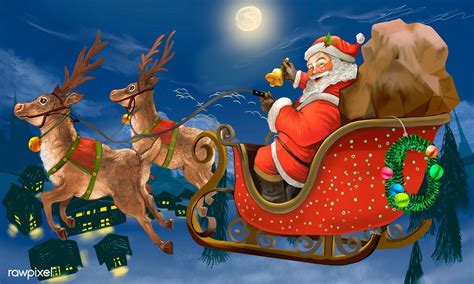 Hand drawn Santa Claus riding a sleigh delivering presents | premium ...