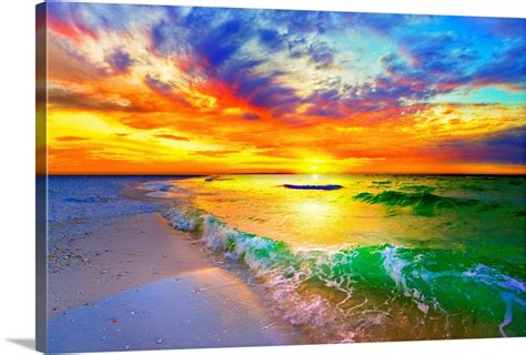 Ocean Wave Sunset Orange Beach Sunset Canvas Wall Art, Canvas Prints ...