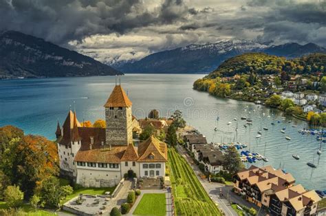 Thun Lake Surrounded by Vineyard Near Spiez Castle Editorial Stock Photo - Image of travel ...