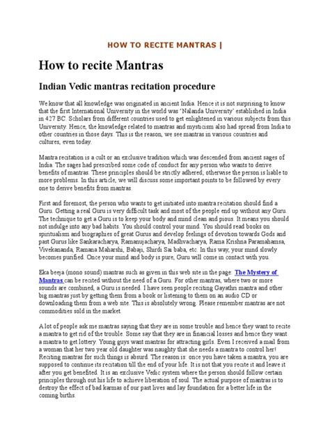 How To Recite Mantras | PDF | Mantra | Guru