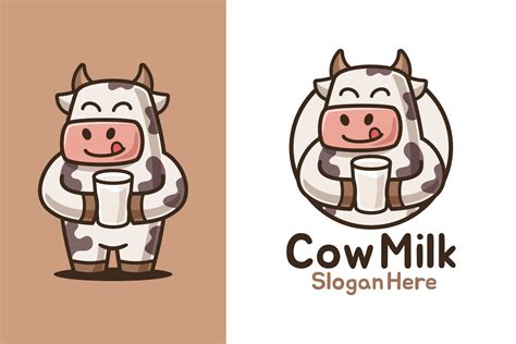 Cow Drinking Milk Cartoon Logo Design Graphic by Rexcanor · Creative Fabrica