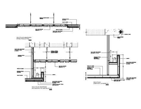 Sky false Armstrong section multiple uses room ceiling construction details dwg file - Cadbull