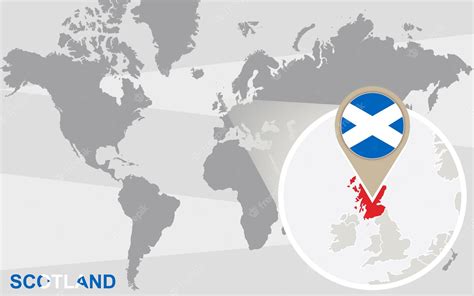 Premium Vector | World map with magnified Scotland. Scotland flag and map.