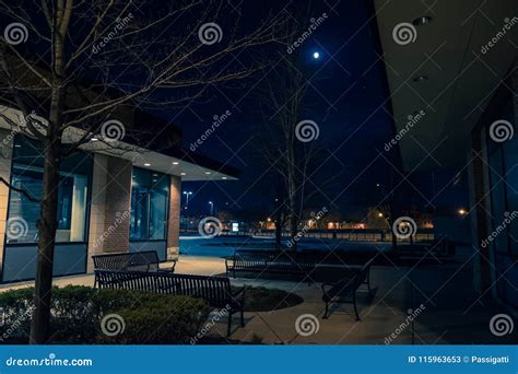 Dark and Empty City Shopping Strip Mall at Night Stock Image - Image of outdoor, crime: 115963653