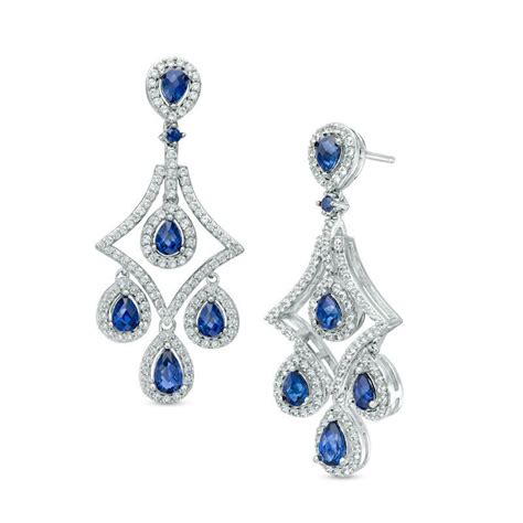 Pear-Shaped Lab-Created Blue and White Sapphire Chandelier Drop ...