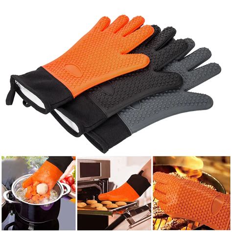 1 pcs Gloves Heat Resistant Silicone Gloves Kitchen BBQ Oven Cooking ...