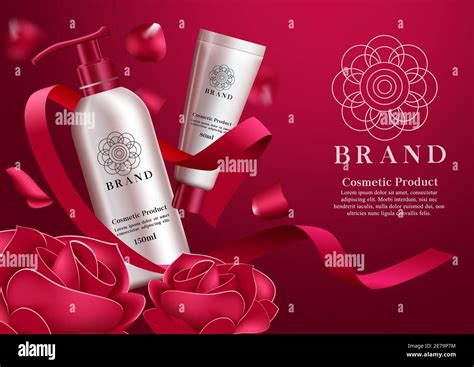 Cosmetics product vector banner template. Cosmetic products mock up in elegant background with ...