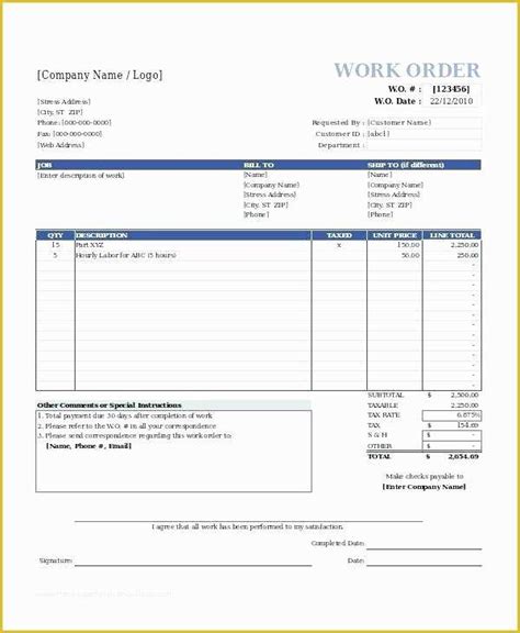 Plumbing Work order Template Free Of Lovely Construction Work order Template Free Plumbing ...