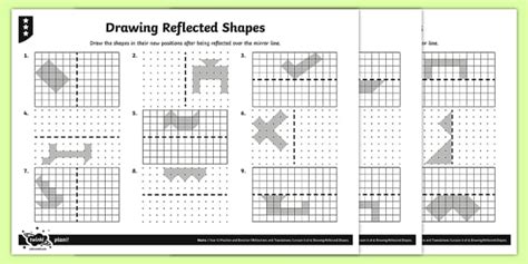 Drawing Reflected Shapes Differentiated Worksheet - Twinkl