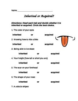 Inherited and Acquired Traits Worksheet by Emily Snipes | TpT