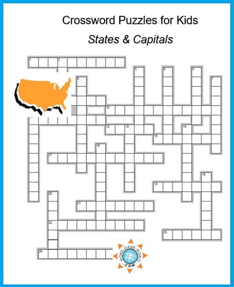 Crossword Puzzles For Kids : States and Capitals