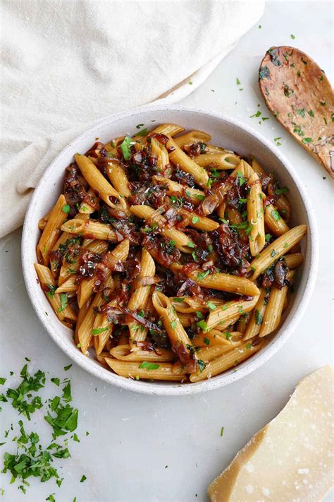 Balsamic Caramelized Shallot Pasta - It's a Veg World After All®