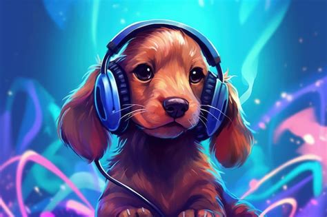 Premium AI Image | Dog puppy in headphones music equalizer