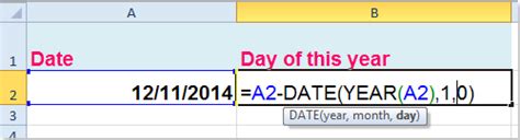 How to calculate / get day of the year in Excel?