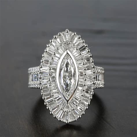 Baguette Halo Engagement Ring - 1920s Style