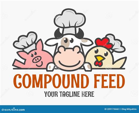 Three Funny Animal Chefs. Compound Feed Logo. Chicken Cow And Pig Icon ...