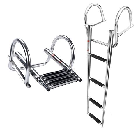 Buy Hoffen 4 Step Pontoon Boat Ladder, Stainless Steel Telescoping ...