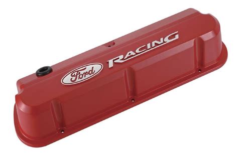 302143 - Die-Cast Aluminum Valve Covers - Ford 289-302-351W Slant-Edge Valve Covers, Red with ...