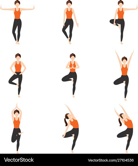 Tree pose variations yoga asanas set Royalty Free Vector