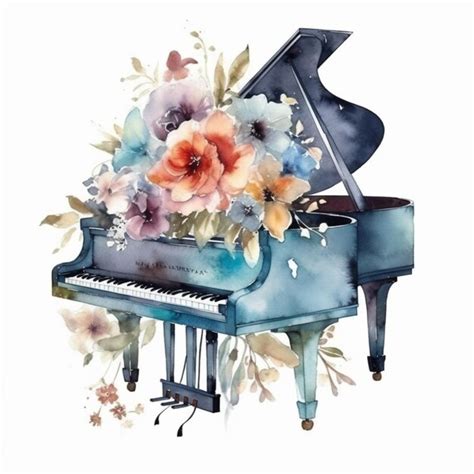 Premium AI Image | there is a painting of a grand piano with flowers on it generative ai