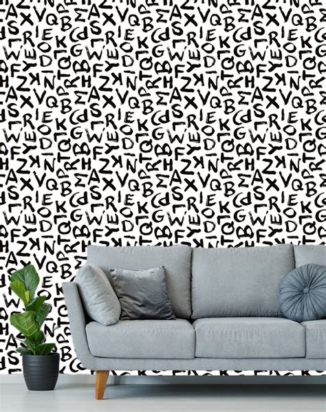 Black White Alphabet Wallpaper Removable Modern Wallpaper | Etsy